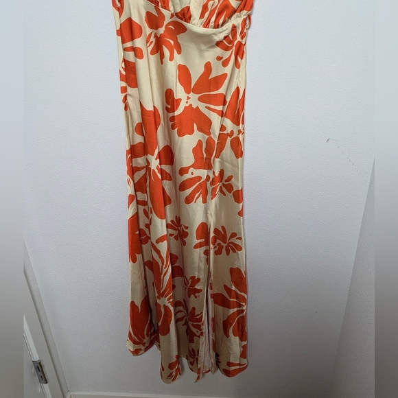 Petal & Pup Ana Satin Floral One Shoulder Satin Midi Dress Orange Cream Sz XS - Picture 6 of 13